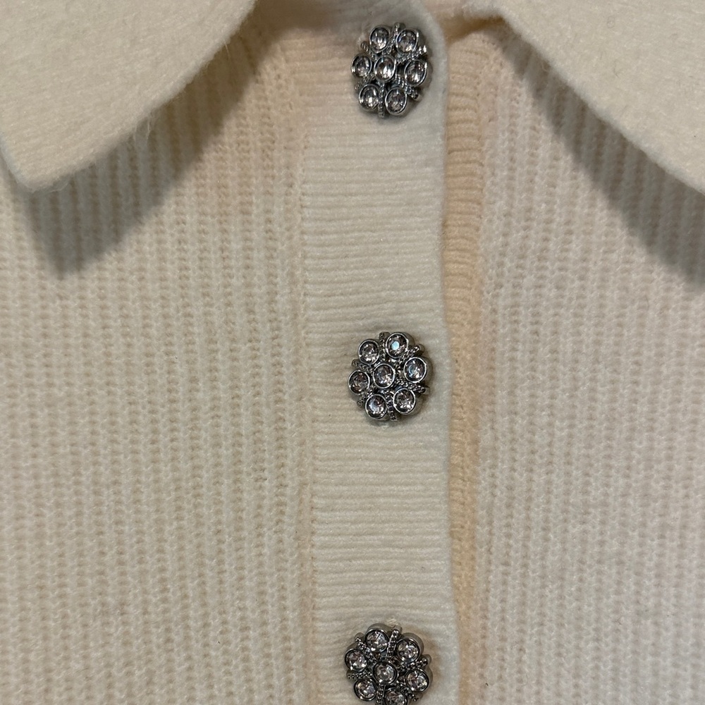 Loft Cream Collared Knit Pullover With Decorative… - image 3